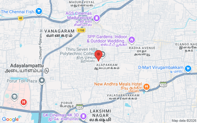 Padma Ambulance Service location map for Alapakkam, Chennai