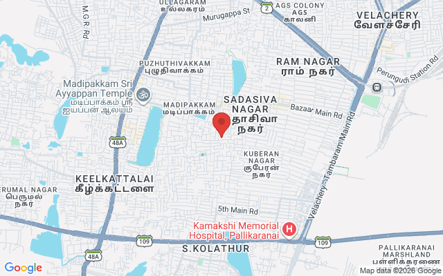 Padma Ambulance Service location map for Madipakkam, Chennai