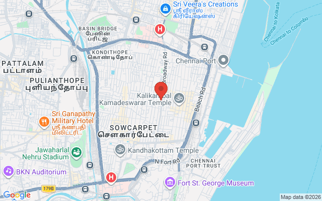 Padma Ambulance Service location map for Mannadi, Chennai