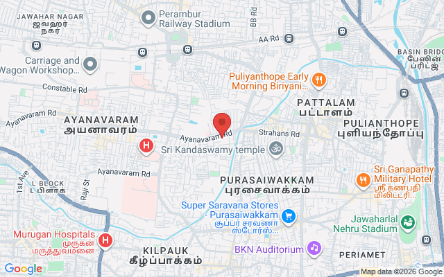 Padma Ambulance Service location map for Otteri, Chennai
