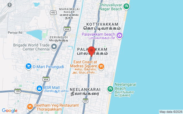 Padma Ambulance Service location map for Palavakkam, Chennai