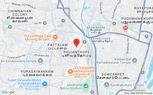 Padma Ambulance Service location map for Pulianthope, Chennai