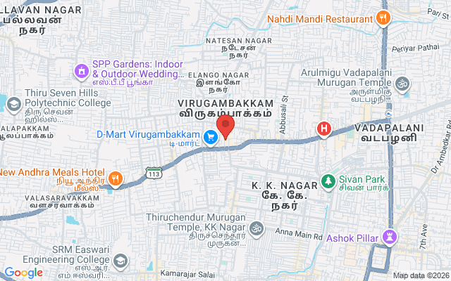 Padma Ambulance Service location map for Virugambakkam, Chennai