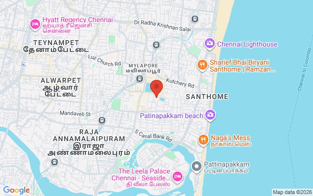Padma Ambulance Service location map for Mylapore, Chennai
